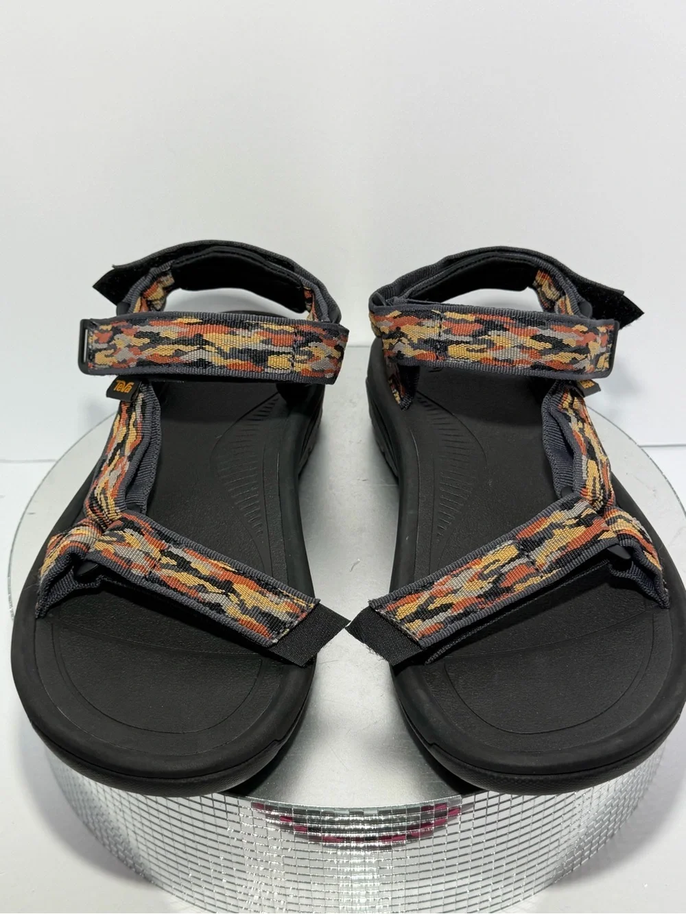 Teva Black Sandals with Orange and Yellow Accent Webbing size 9 new w /out tags